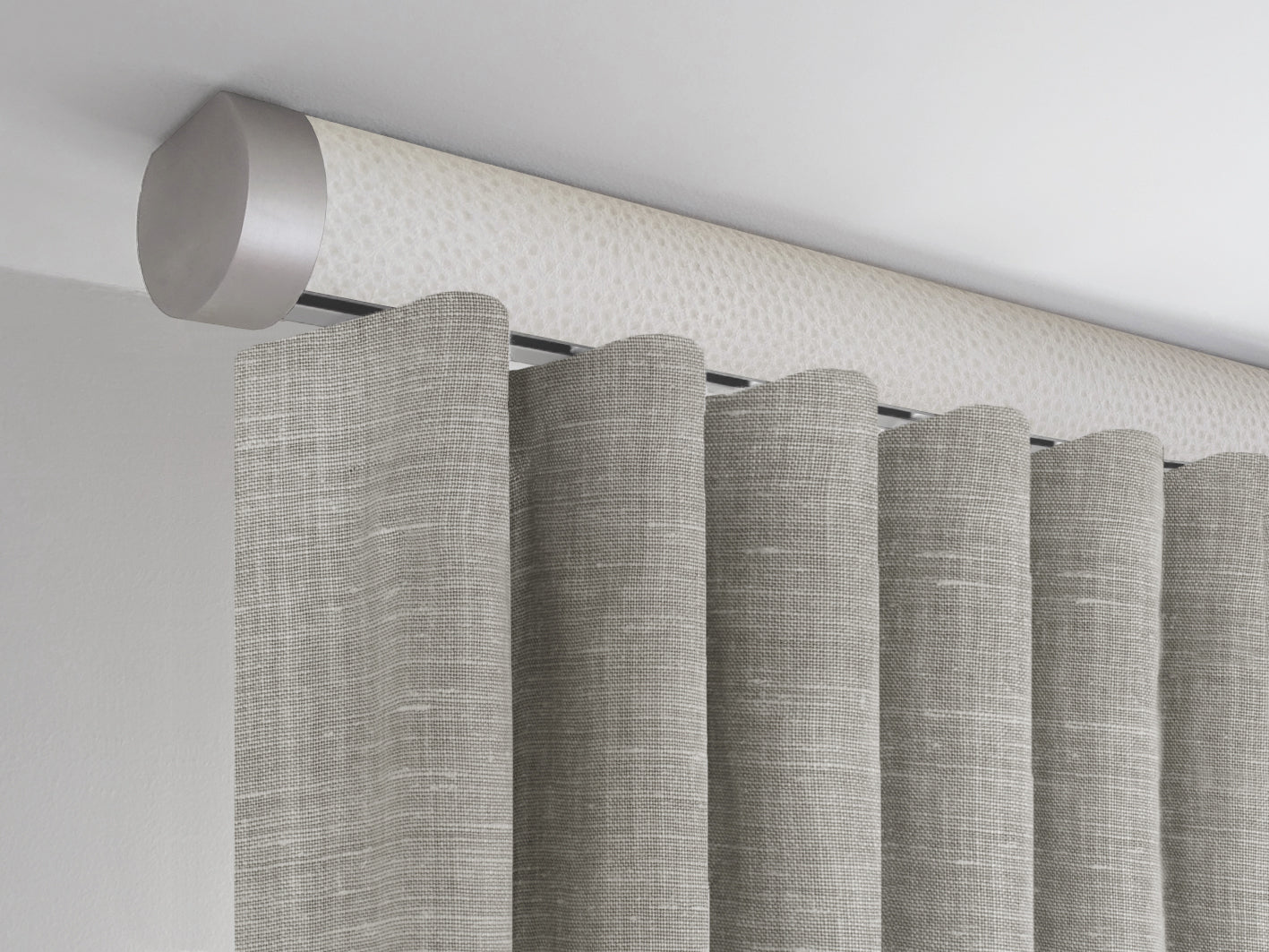 Flush ceiling fix tracked curtain pole in white ostrich