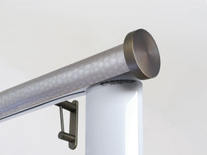 Motorised electric curtain pole in sliver rose pewter, wireless & battery powered using the Somfy Glydea track | Walcot House UK curtain pole specialists