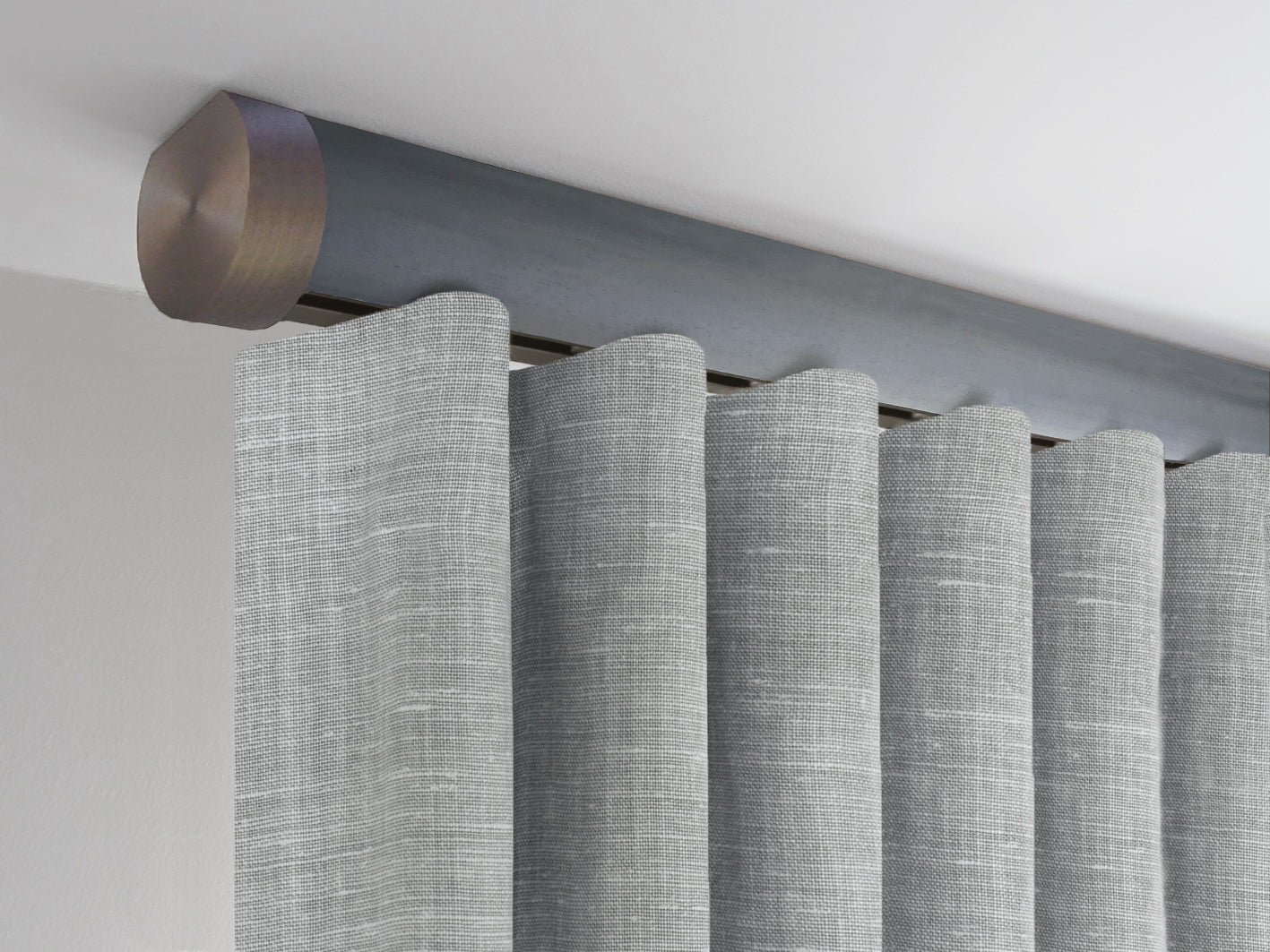 Flush ceiling fix curtain pole in Ecru stained wood by Walcot House