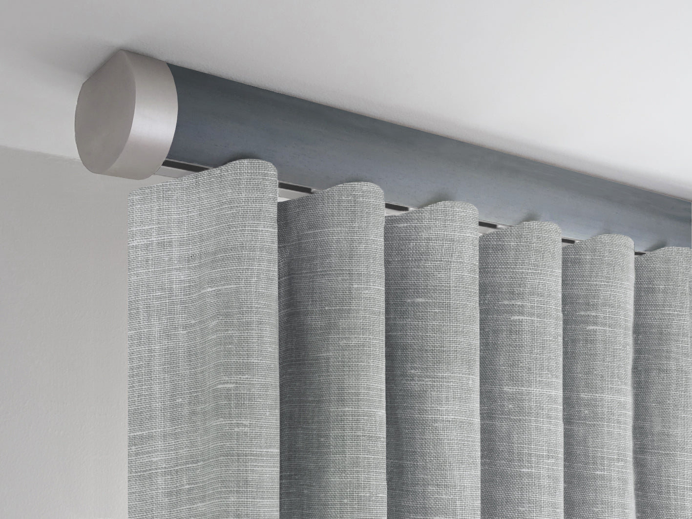 Ceiling fixed curtain pole in seal, flush fit, 50mm diameter, wooden | Walcot House