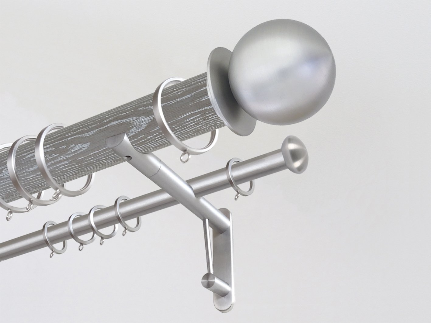 Real solid limed oak double curtain pole set in 50mm diameter with ball finials | Walcot House UK