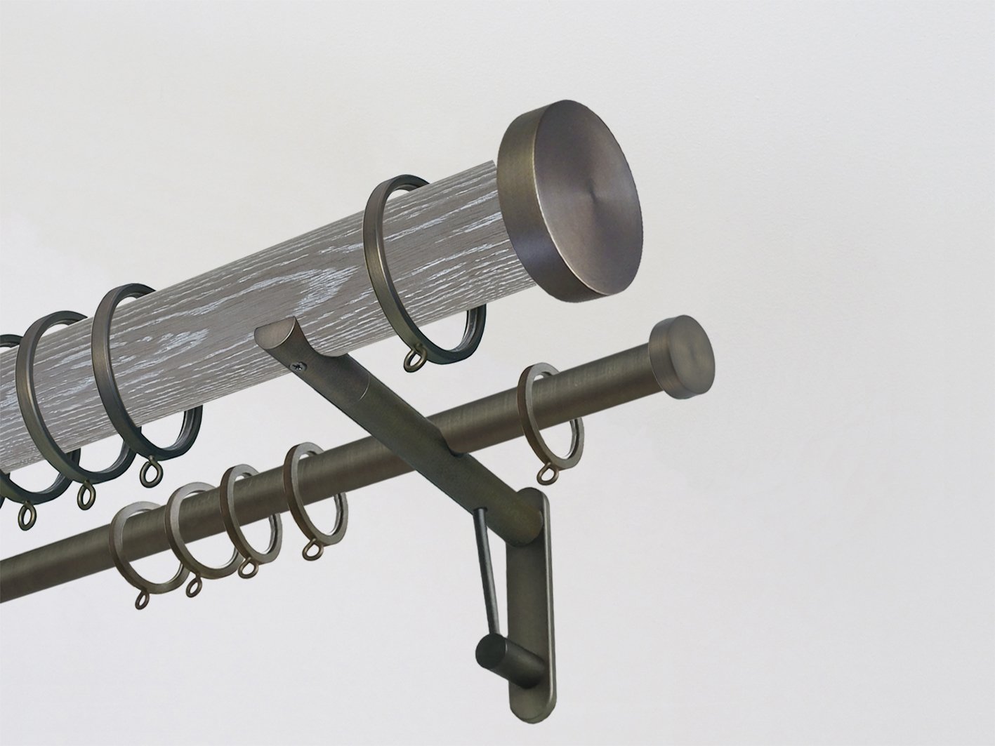 Real solid oak double curtain pole set in 50mm diameter with stainless steel mini disc finials | Walcot House UK