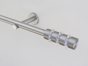 19mm diameter stainless steel curtain pole set with beaded finials, clear