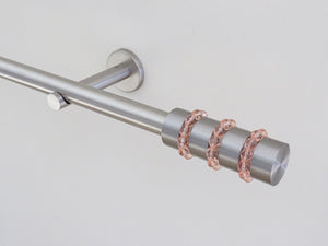 19mm diameter stainless steel curtain pole set with beaded finials, soft pink