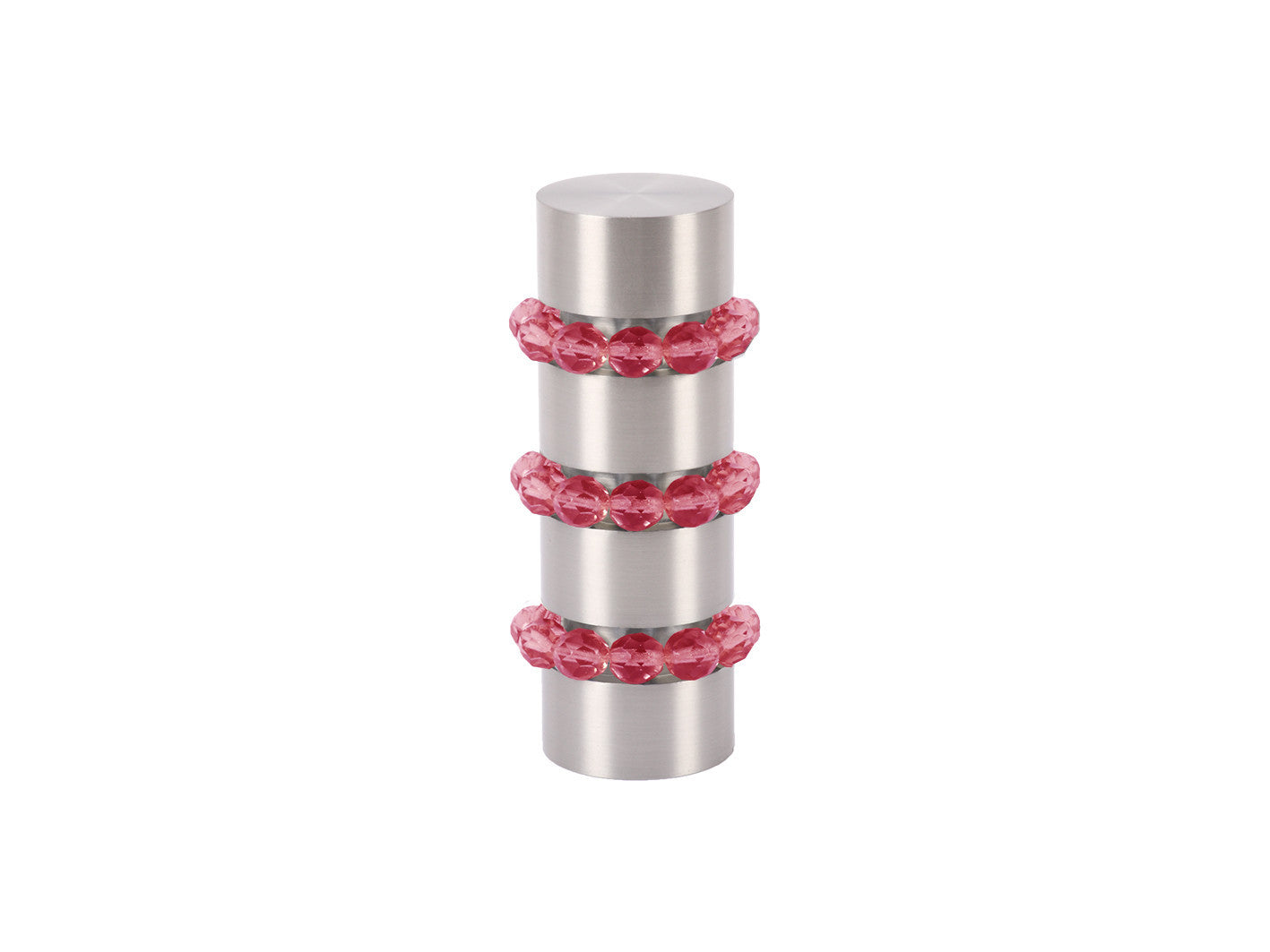 Beaded stainless steel curtain pole finial in cranberry red glass | Walcot House 19mm collection
