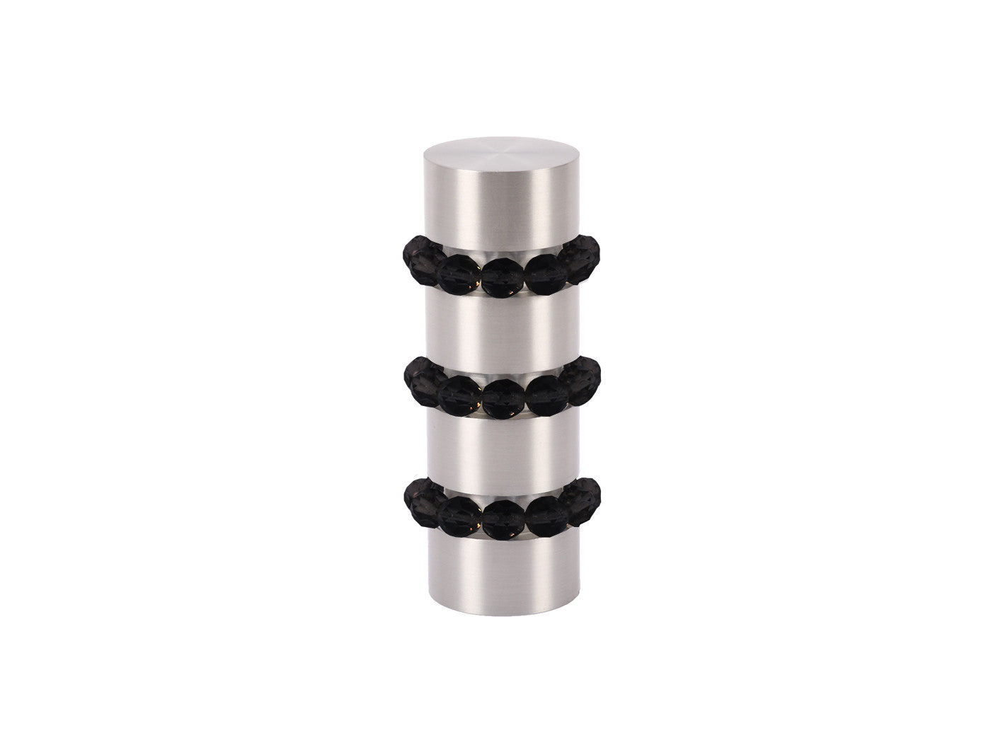 Beaded stainless steel curtain pole finial in jet black glass | Walcot House 19mm collection