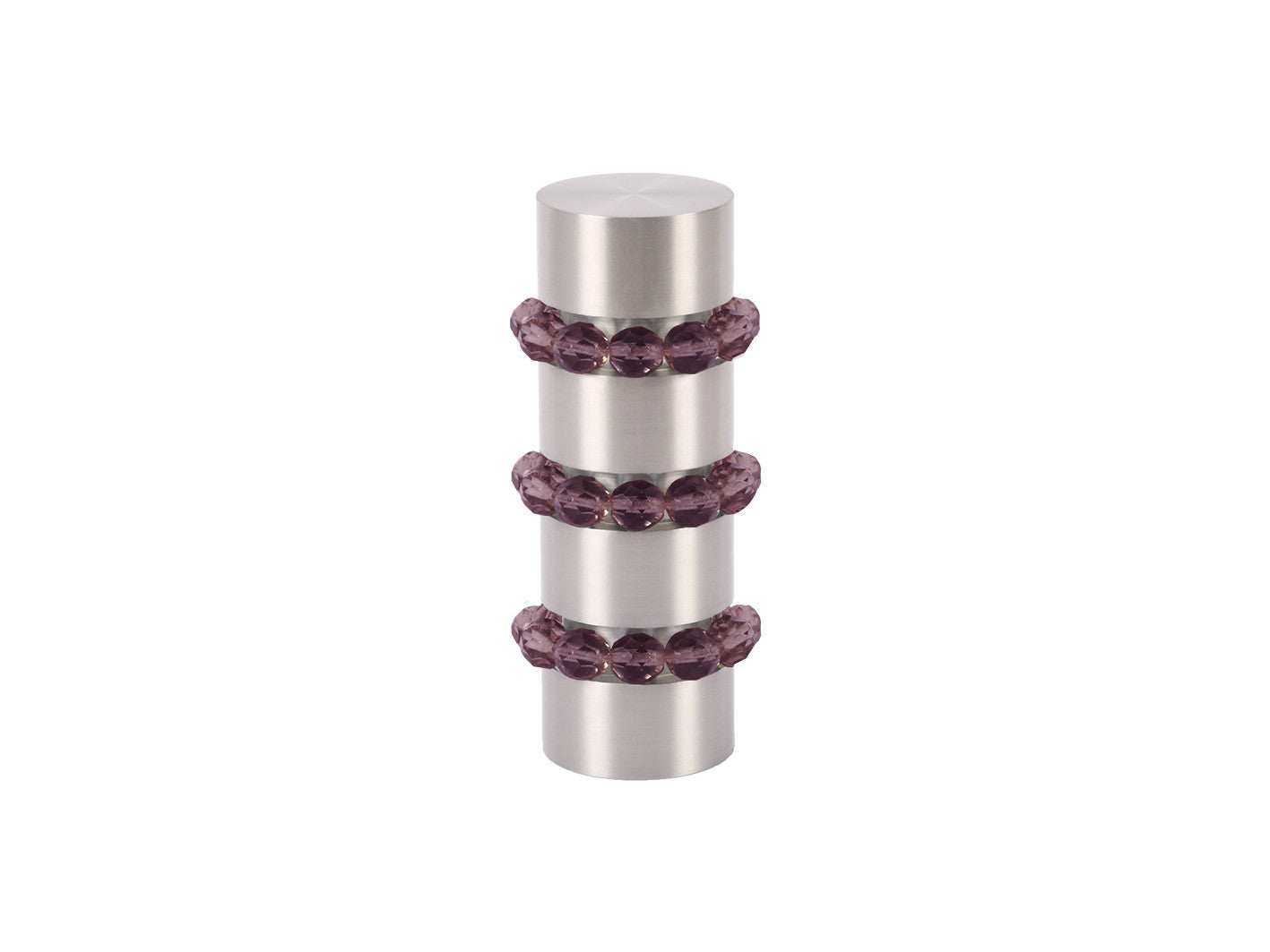 Beaded stainless steel curtain pole finial in mulberry purple glass | Walcot House 19mm collection