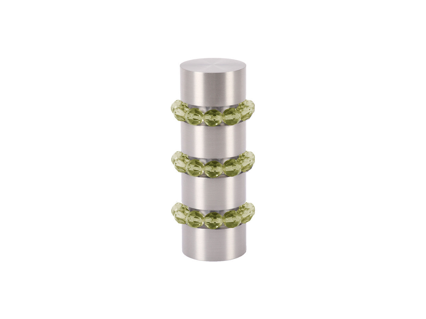 Beaded stainless steel curtain pole finial in olive green glass | Walcot House 19mm collection