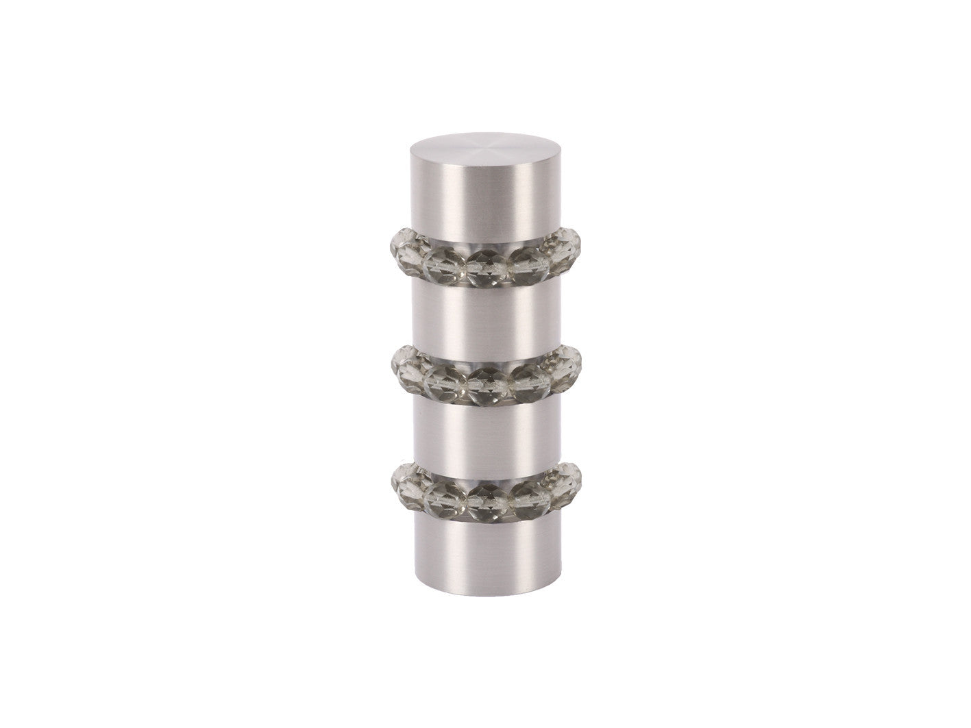 Beaded stainless steel curtain pole finial in soft grey glass | Walcot House 19mm collection