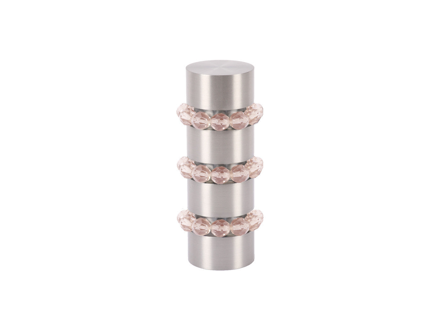 Beaded stainless steel curtain pole finial in soft pink glass | Walcot House 19mm collection