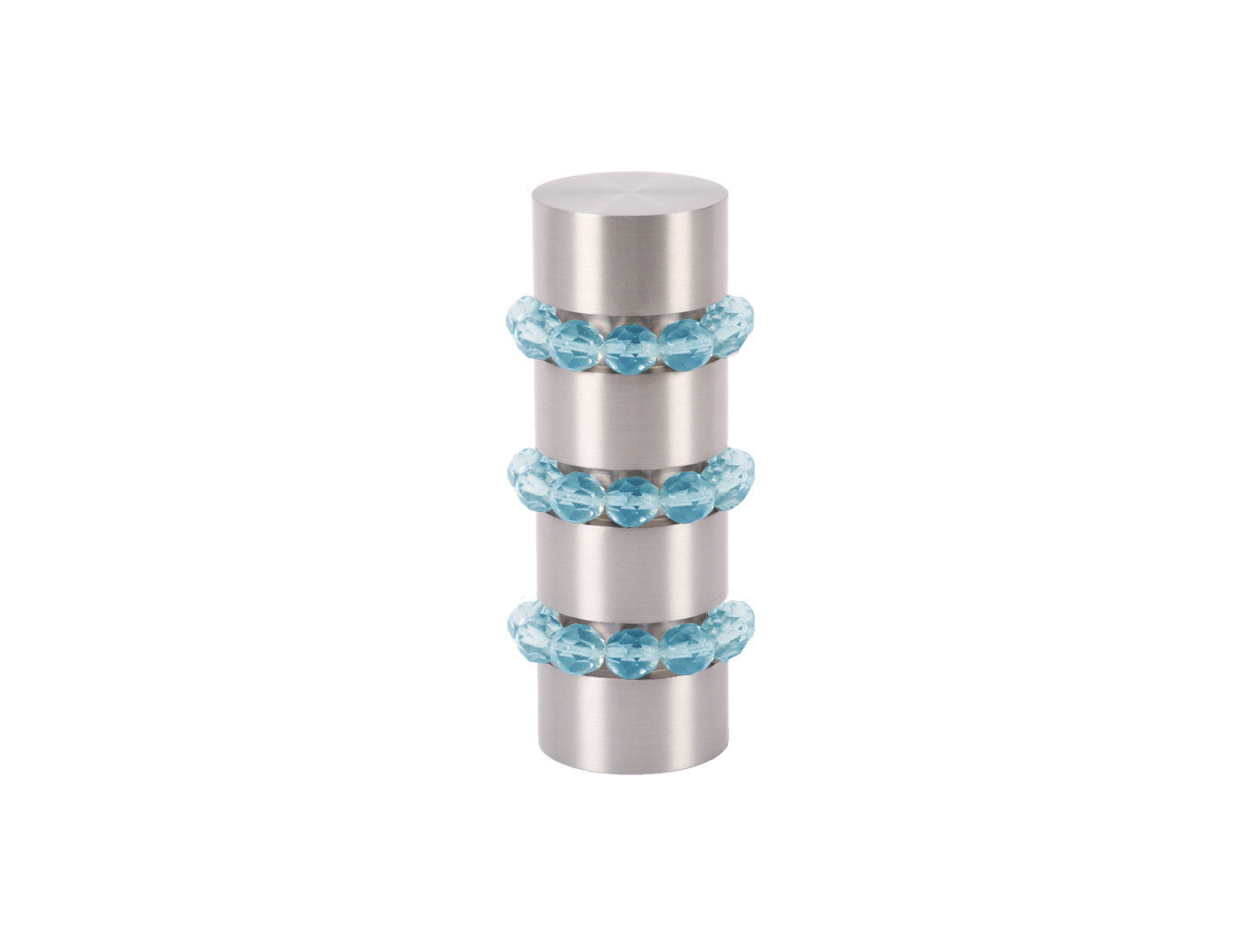 Beaded stainless steel curtain pole finial in turquoise blue glass | Walcot House 19mm collection