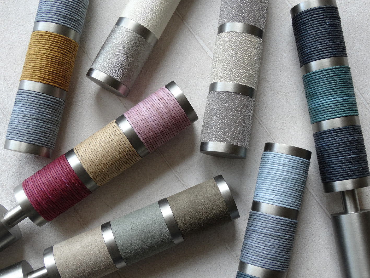 Colourful combination finials for 30mm stainless steel curtain poles by Walcot House