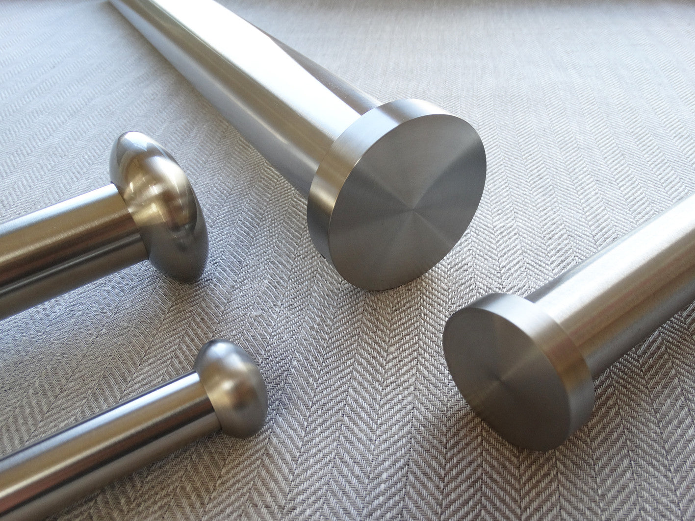 Stainless steel curtain pole set collection by Walcot House