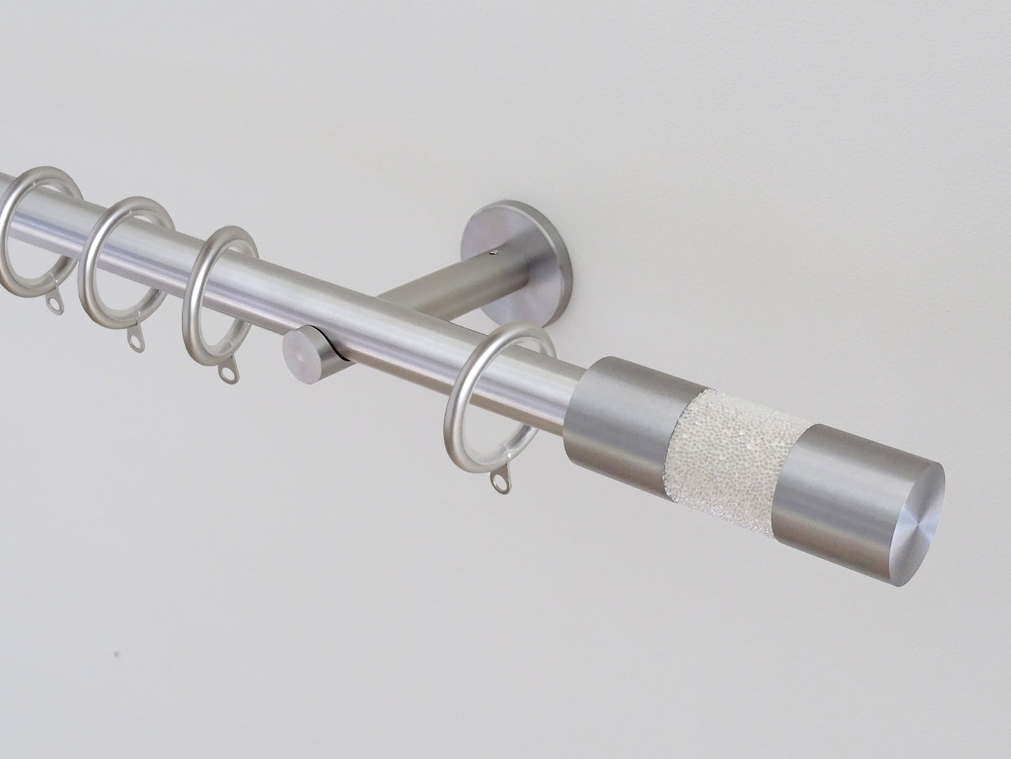 19mm diameter stainless steel curtain pole sets with steel barrel finials in champagne cream
