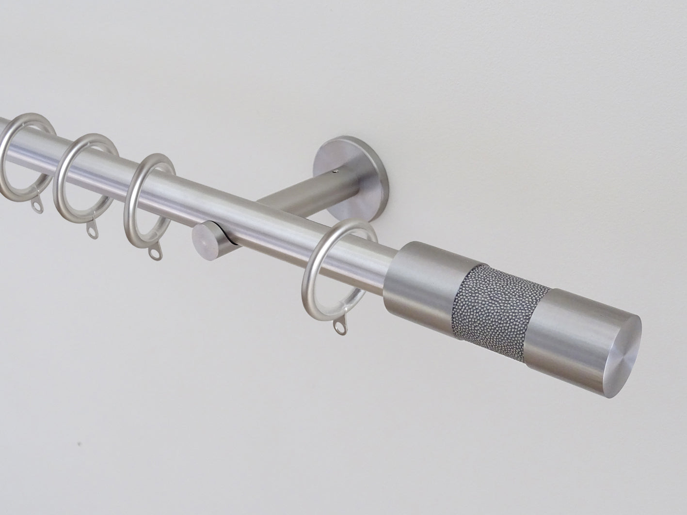 19mm diameter stainless steel curtain pole sets with steel barrel finials in grey
