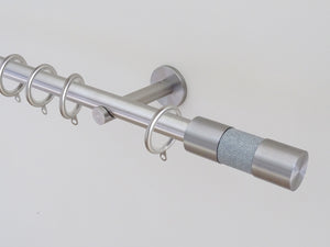 19mm diameter stainless steel curtain pole sets with steel barrel finials in grey