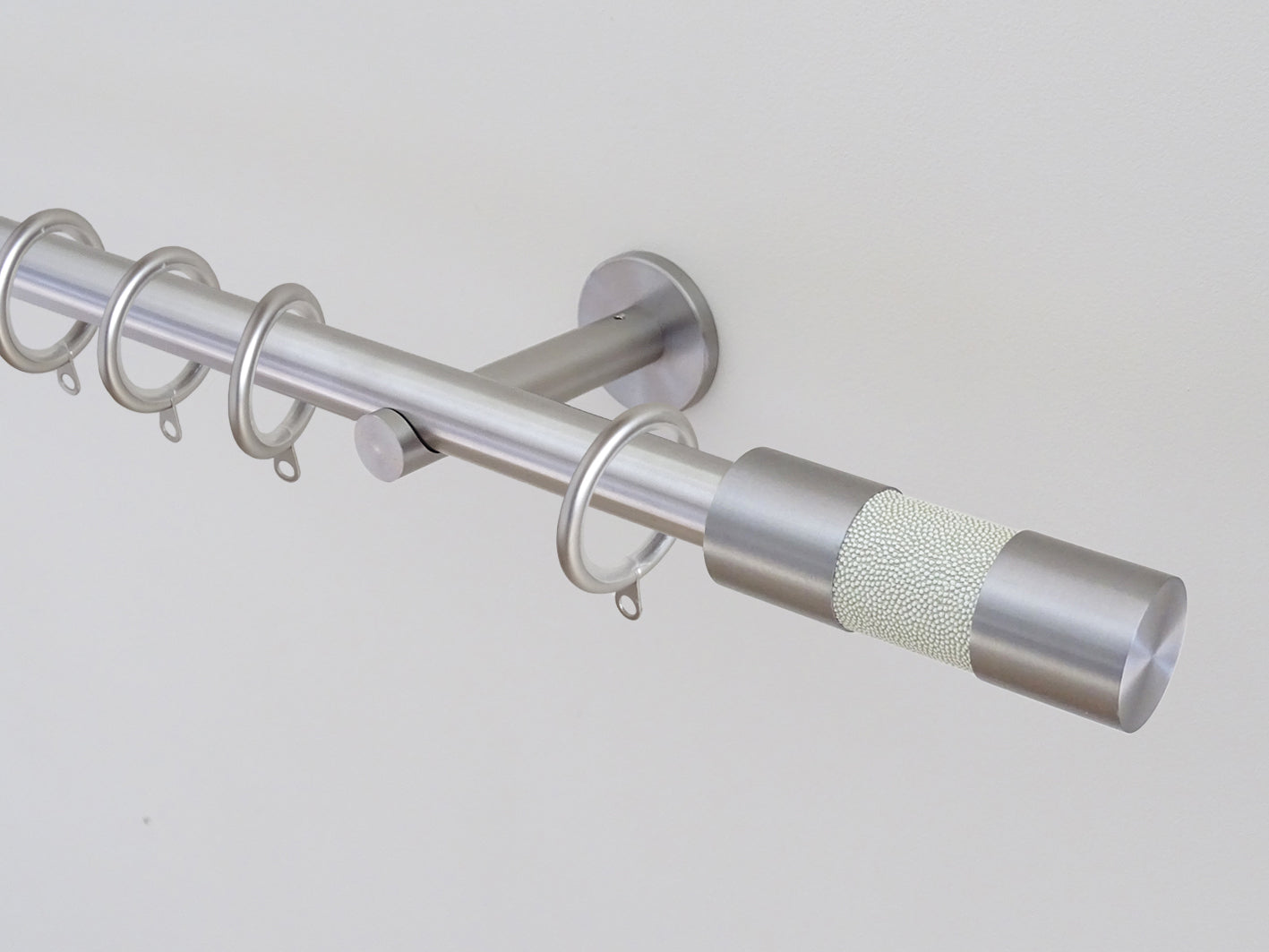 19mm diameter stainless steel curtain pole sets with steel barrel finials in white pepper