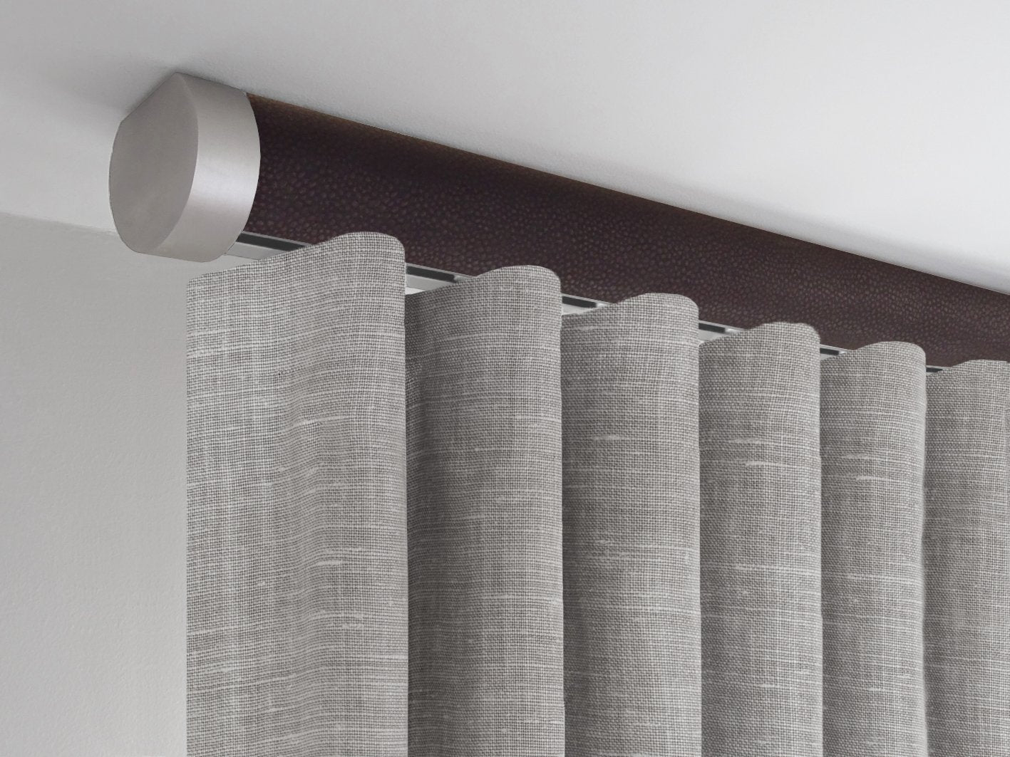 Flush ceiling fix curtain pole in tennessee brown by Walcot House