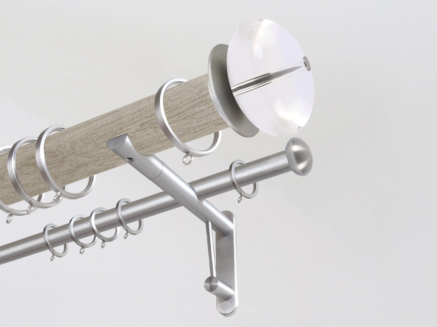 Real solid oak double curtain pole set in 50mm diameter with acrylic finials | Walcot House UK