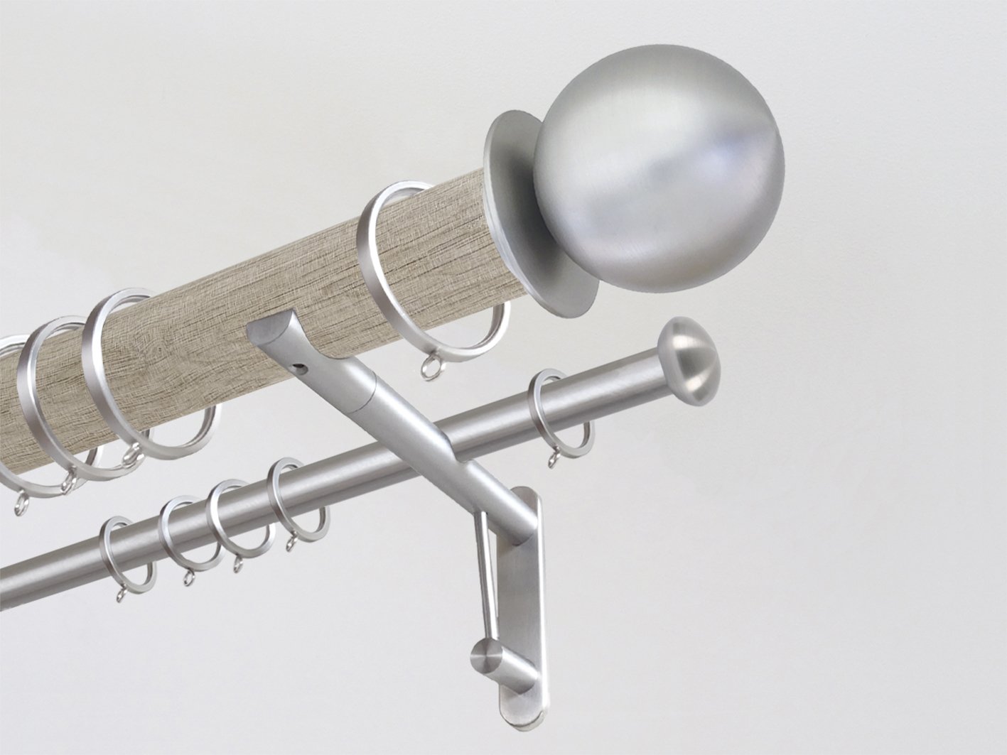 Real solid oak double curtain pole set in 50mm diameter with bronze finials | Walcot House UK