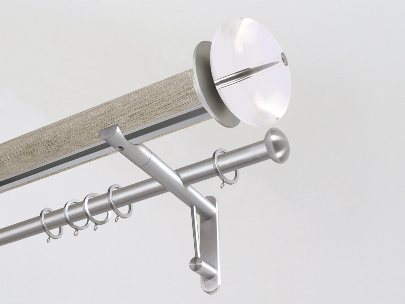 Real solid oak double curtain pole set with integrated track in 50mm diameter with bronze finials | Walcot House UK