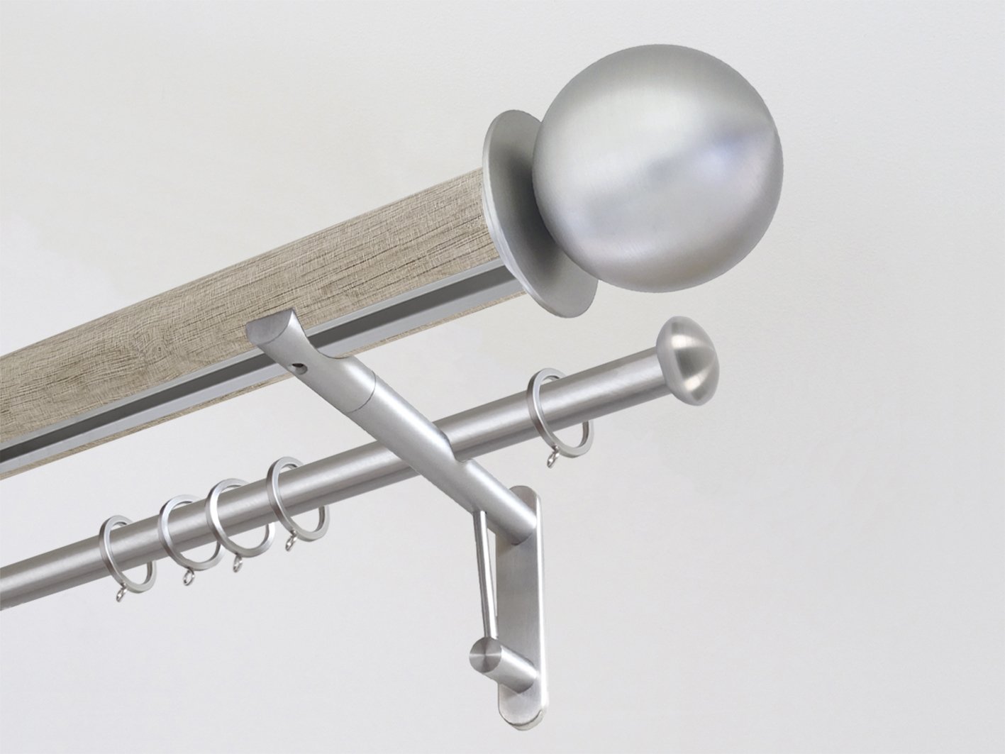 Real solid oak double curtain pole set with integrated track in 50mm diameter with bronze  finials | Walcot House UK