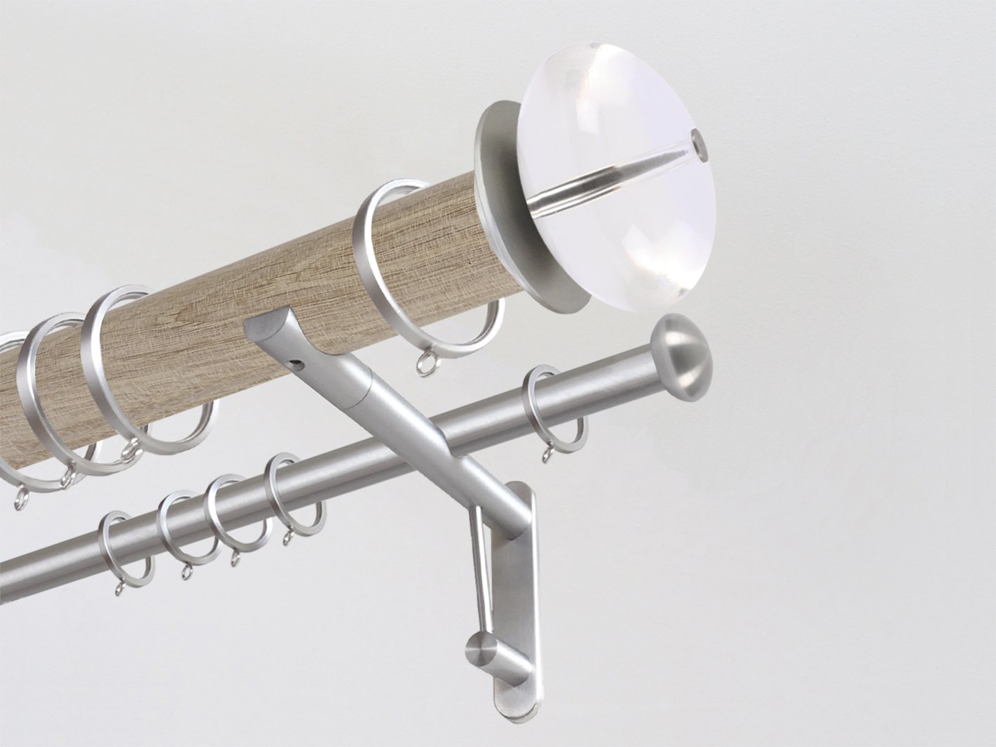 Real solid oak double curtain pole set in 50mm diameter with acrylic finials | Walcot House UK