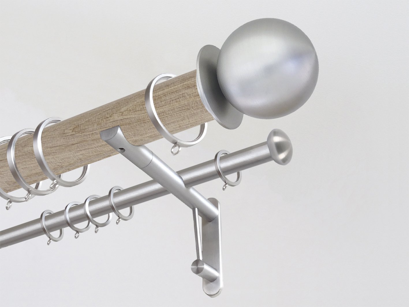 Real solid oak double curtain pole set in 50mm diameter with ball finials | Walcot House UK