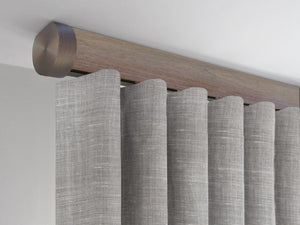 Flush ceiling fix curtain pole in Weathered oak stained wood by Walcot House