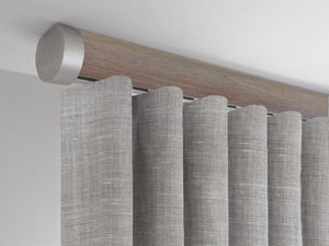 Flush ceiling fix curtain pole in Weathered Oak stained wood by Walcot House
