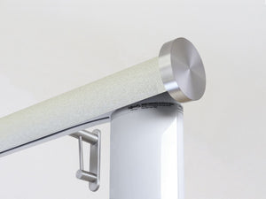 Motorised electric curtain pole in white pepper, wireless & battery powered using the Somfy Glydea track | Walcot House UK curtain pole specialists