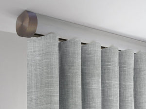 Flush ceiling fix curtain pole in wood pigeon by Walcot House